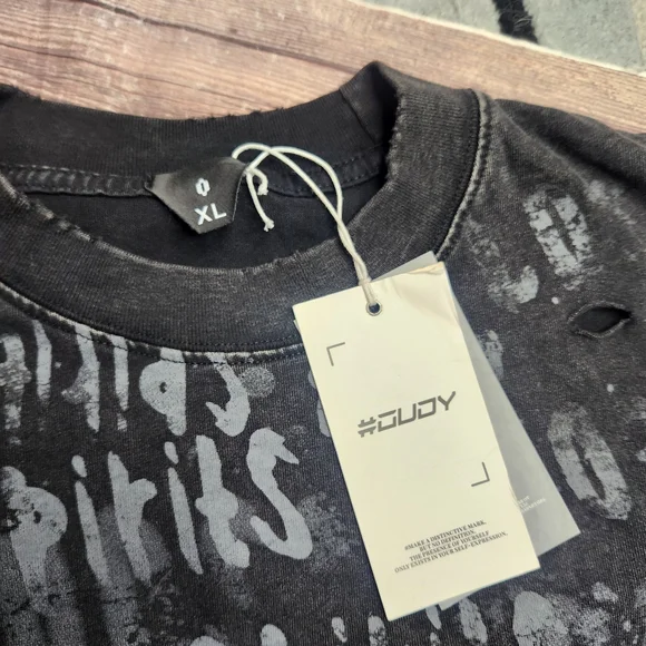 OVDY Black Distressed Grunge Graphic T-Shirt - Picture 5 of 10